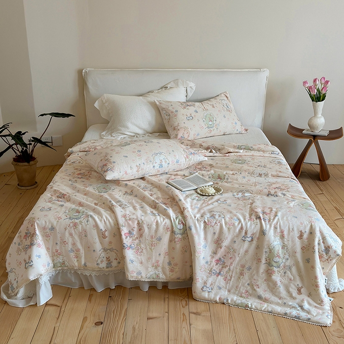 91家纺网 家纺一手货源 找家纺 （总）一加一 2026新款全棉双层纱印花凉感夏被-云纱织梦