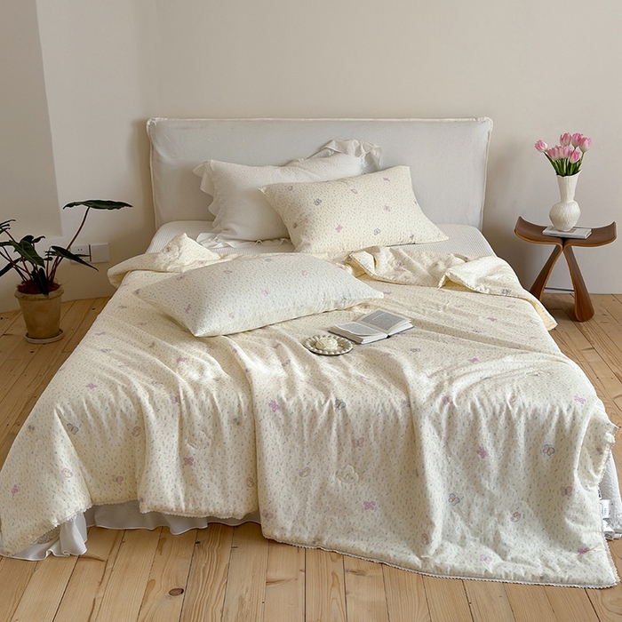 91家纺网 家纺一手货源 找家纺 （总）一加一 2026新款全棉双层纱印花凉感夏被-云纱织梦