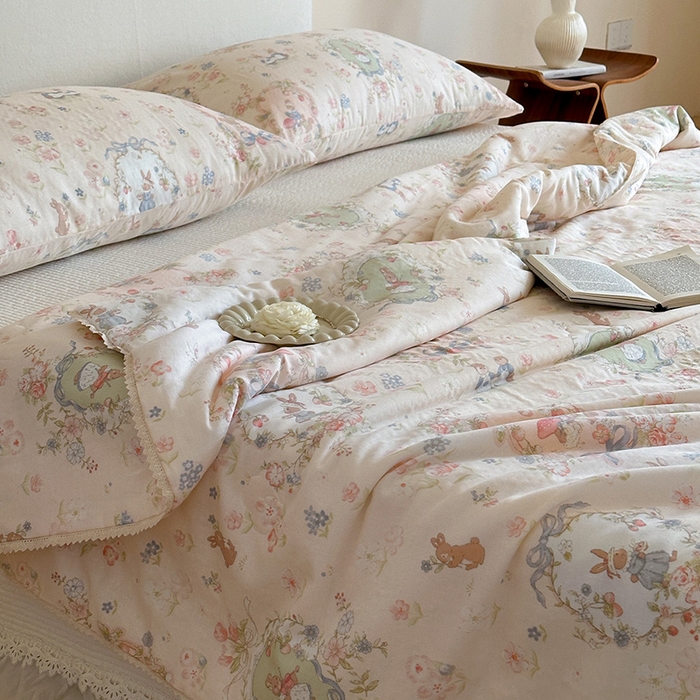 91家纺网 家纺一手货源 找家纺 （总）一加一 2026新款全棉双层纱印花凉感夏被-云纱织梦