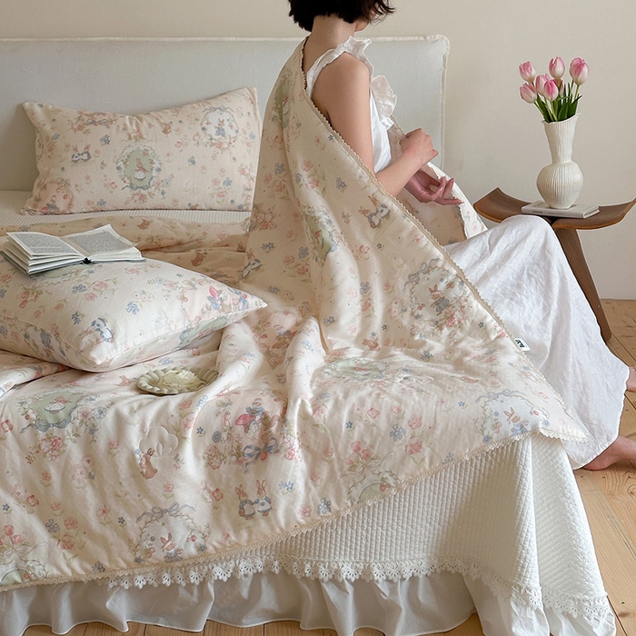 91家纺网 家纺一手货源 找家纺 （总）一加一 2026新款全棉双层纱印花凉感夏被-云纱织梦