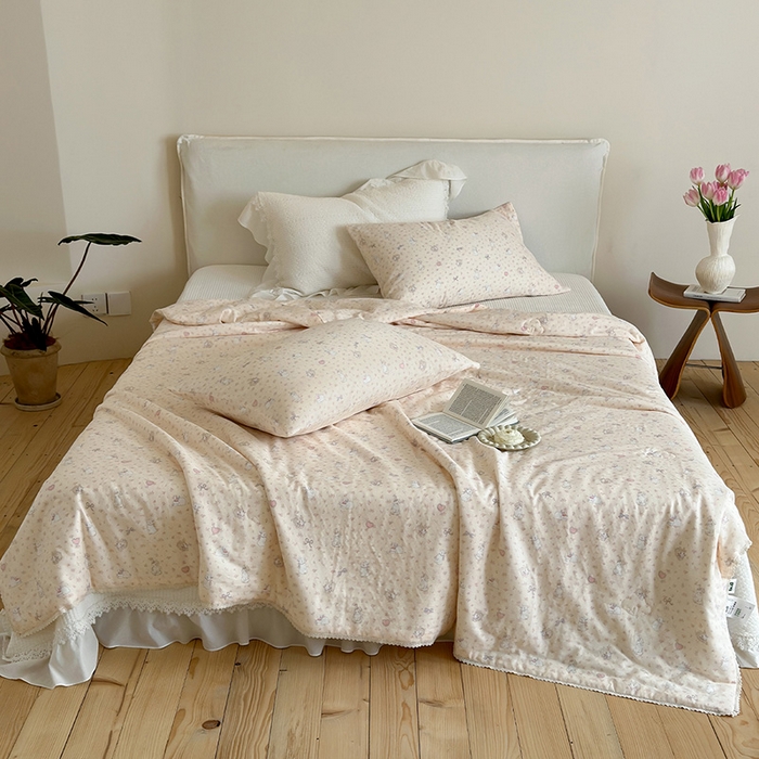 一加一 2026新款全棉双层纱印花凉感夏被-云纱织梦 碎花邦尼兔