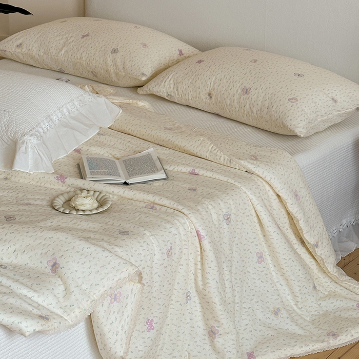 91家纺网 家纺一手货源 找家纺 一加一 2026新款全棉双层纱印花凉感夏被-云纱织梦 碟序