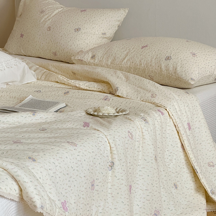 91家纺网 家纺一手货源 找家纺 一加一 2026新款全棉双层纱印花凉感夏被-云纱织梦 碟序