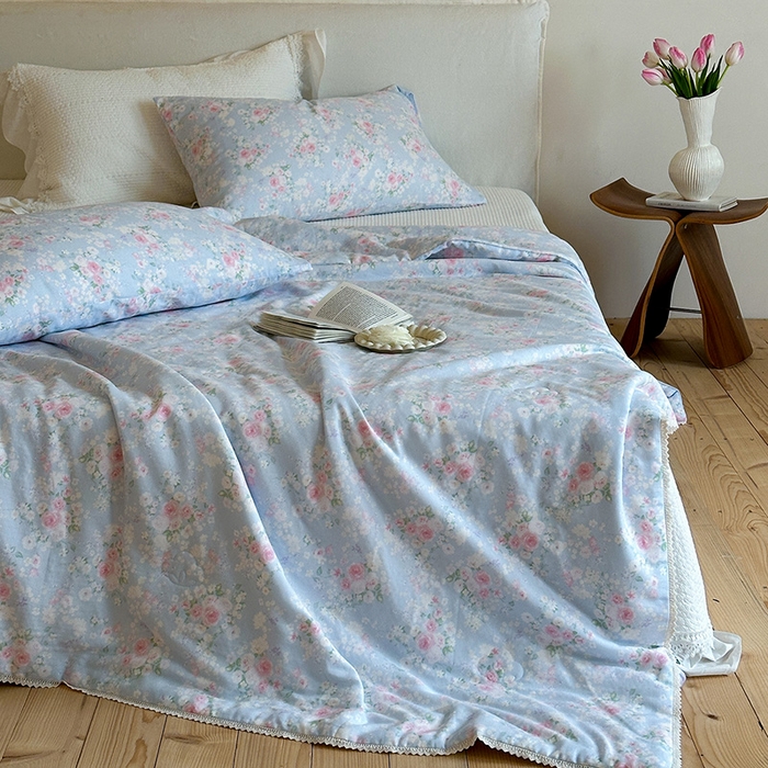 91家纺网 家纺一手货源 找家纺 一加一 2026新款全棉双层纱印花凉感夏被-云纱织梦 莱茵河畔