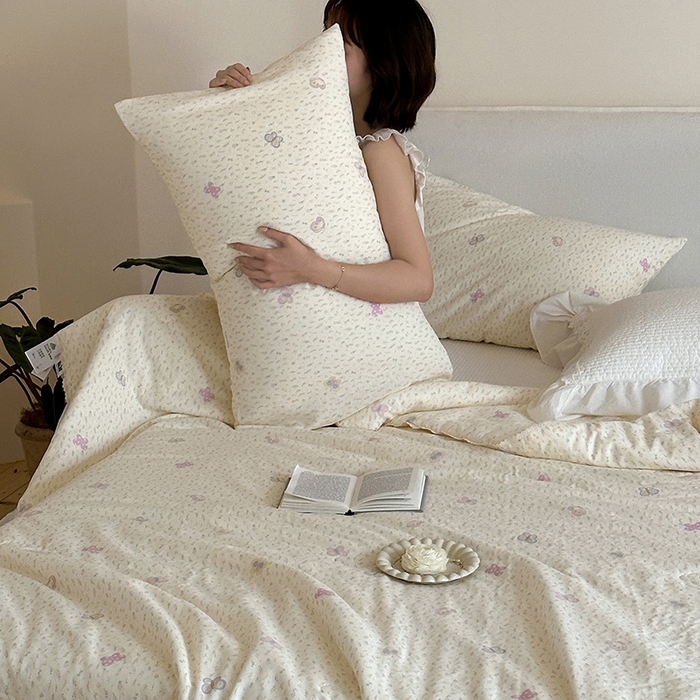 91家纺网 家纺一手货源 找家纺 一加一 2026新款全棉双层纱印花凉感夏被-云纱织梦 碟序