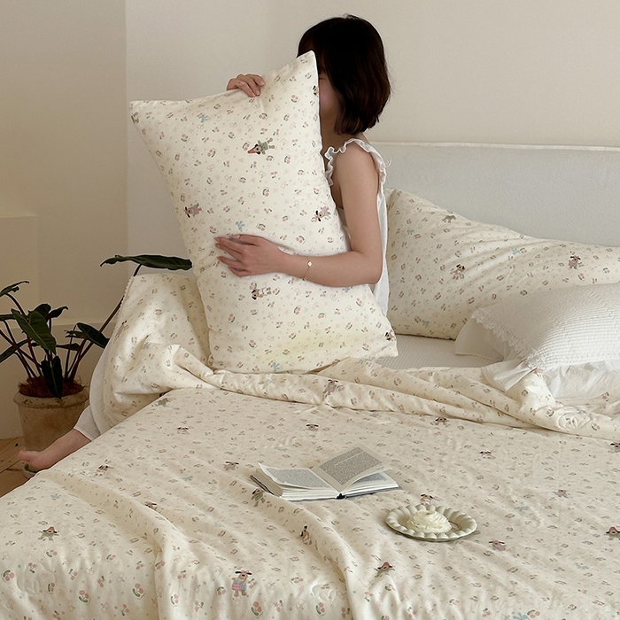 91家纺网 家纺一手货源 找家纺 一加一 2026新款全棉双层纱印花凉感夏被-云纱织梦 无敌掌门狗