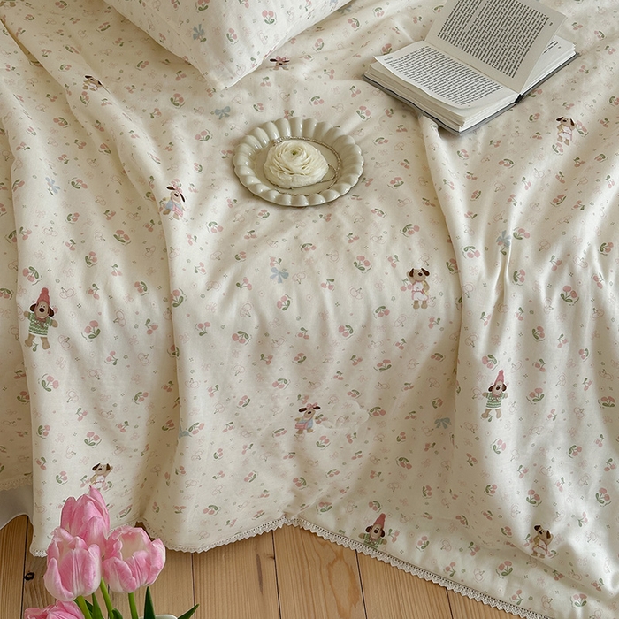 91家纺网 家纺一手货源 找家纺 一加一 2026新款全棉双层纱印花凉感夏被-云纱织梦 无敌掌门狗