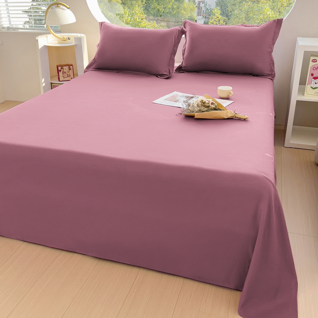 91家纺网 家纺一手货源 找家纺 宇淳国际 2026新款纯色舒适亲肤芦荟棉水洗棉单床单 深豆沙