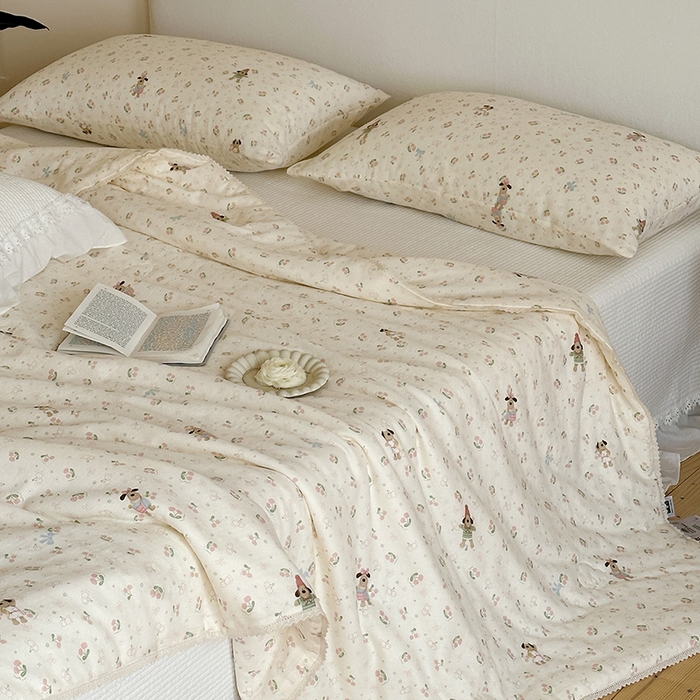 91家纺网 家纺一手货源 找家纺 一加一 2026新款全棉双层纱印花凉感夏被-云纱织梦 无敌掌门狗