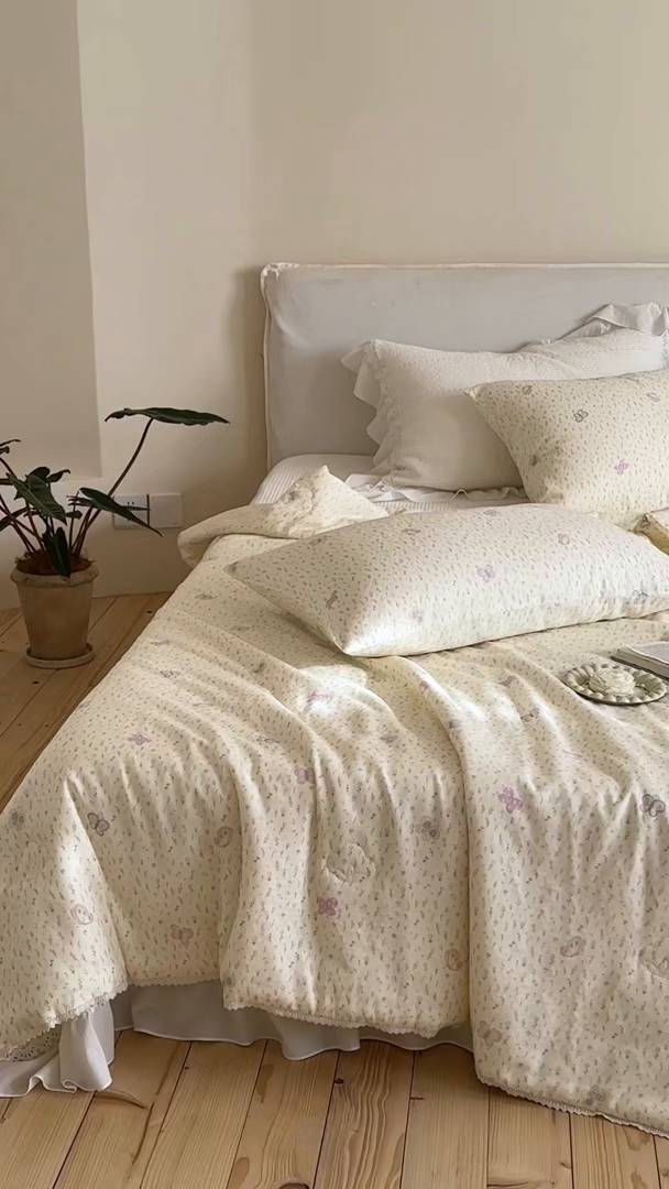 91家纺网 家纺一手货源 找家纺 一加一 2026新款全棉双层纱印花凉感夏被-云纱织梦 碟序