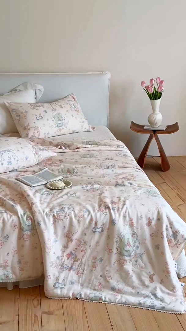 91家纺网 家纺一手货源 找家纺 （总）一加一 2026新款全棉双层纱印花凉感夏被-云纱织梦