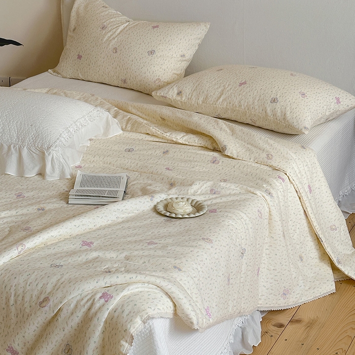 91家纺网 家纺一手货源 找家纺 一加一 2026新款全棉双层纱印花凉感夏被-云纱织梦 碟序