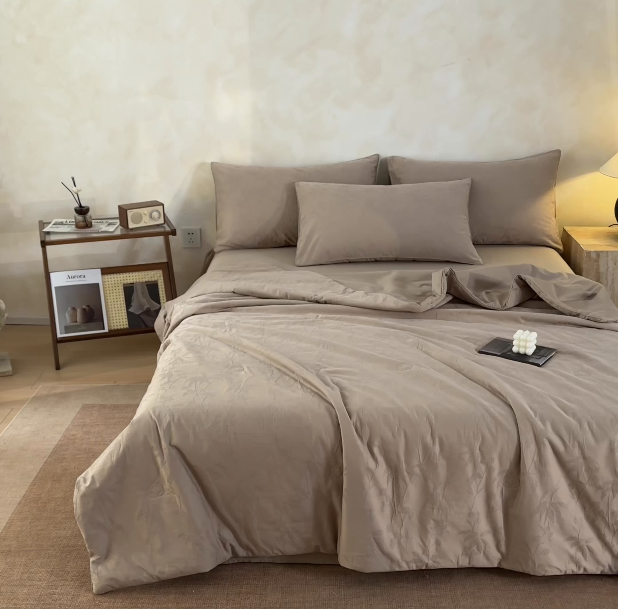 91家纺网 家纺一手货源 找家纺 （总）一加一 2026新款全棉提花级简松弛大豆夏被-素棉云皱