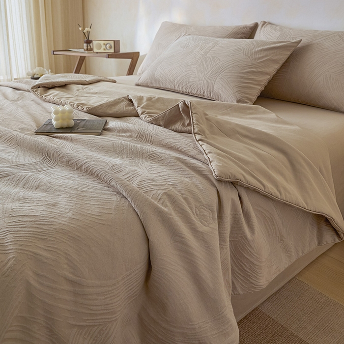 91家纺网 家纺一手货源 找家纺 （总）一加一 2026新款全棉提花级简松弛大豆夏被-素棉云皱