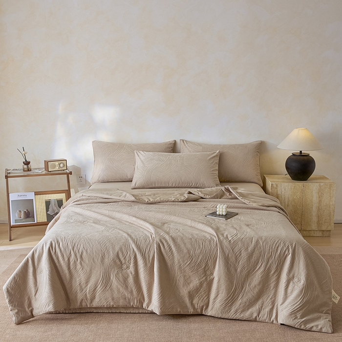 91家纺网 家纺一手货源 找家纺 （总）一加一 2026新款全棉提花级简松弛大豆夏被-素棉云皱