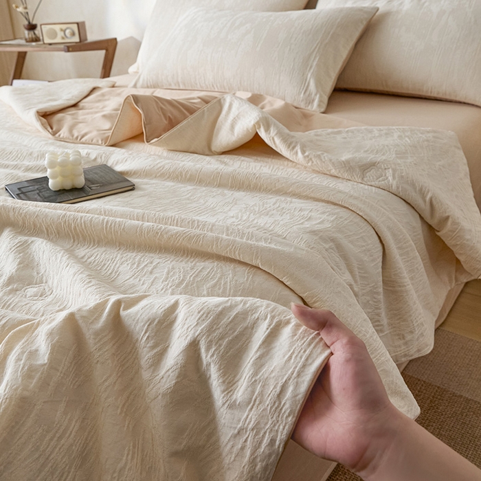 91家纺网 家纺一手货源 找家纺 （总）一加一 2026新款全棉提花级简松弛大豆夏被-素棉云皱