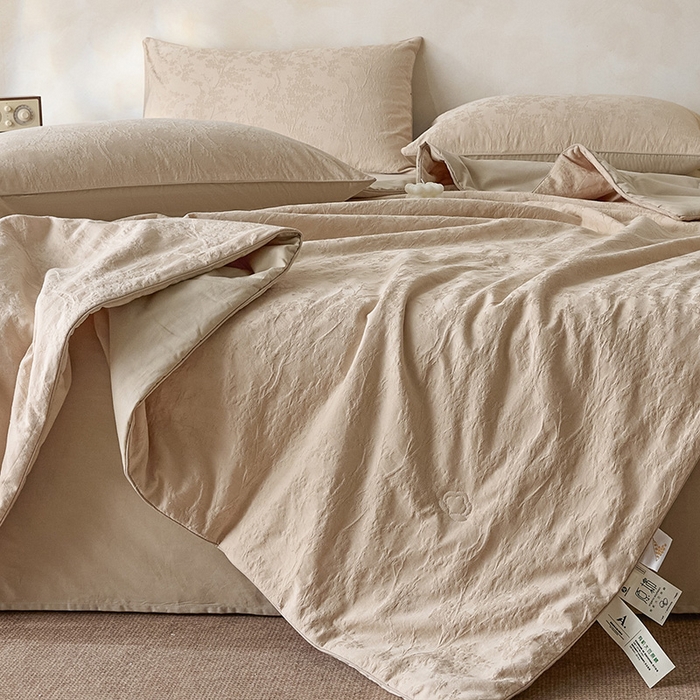 91家纺网 家纺一手货源 找家纺 一加一 2026新款全棉提花级简松弛大豆夏被-素棉云皱 梦幻花园