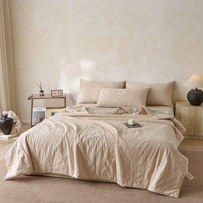 91家纺网 家纺一手货源 找家纺 一加一 2026新款全棉提花级简松弛大豆夏被-素棉云皱 梦幻花园