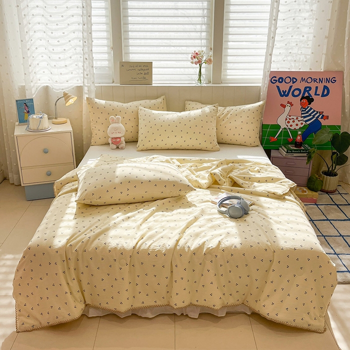 91家纺网 家纺一手货源 找家纺 一加一 2026新款全棉小花边碎花大豆夏被-棉云花畔 椿樱