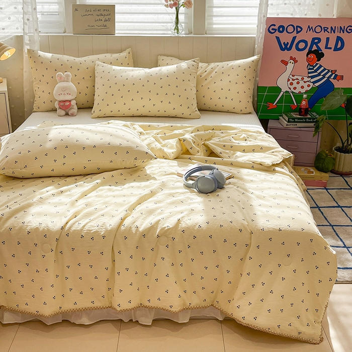 91家纺网 家纺一手货源 找家纺 一加一 2026新款全棉小花边碎花大豆夏被-棉云花畔 椿樱