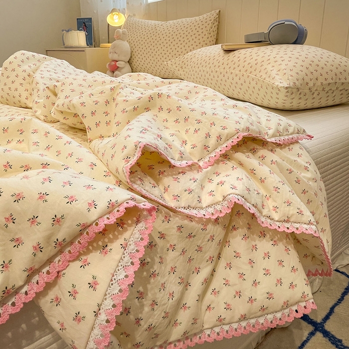 91家纺网 家纺一手货源 找家纺 一加一 2026新款全棉小花边碎花大豆夏被-棉云花畔 禾棠悦色