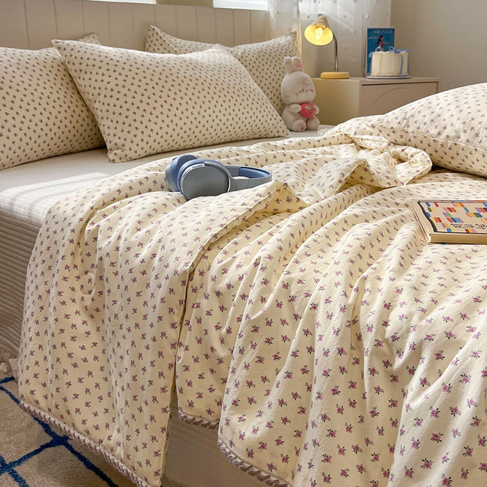 91家纺网 家纺一手货源 找家纺 一加一 2026新款全棉小花边碎花大豆夏被-棉云花畔 十里蔷薇