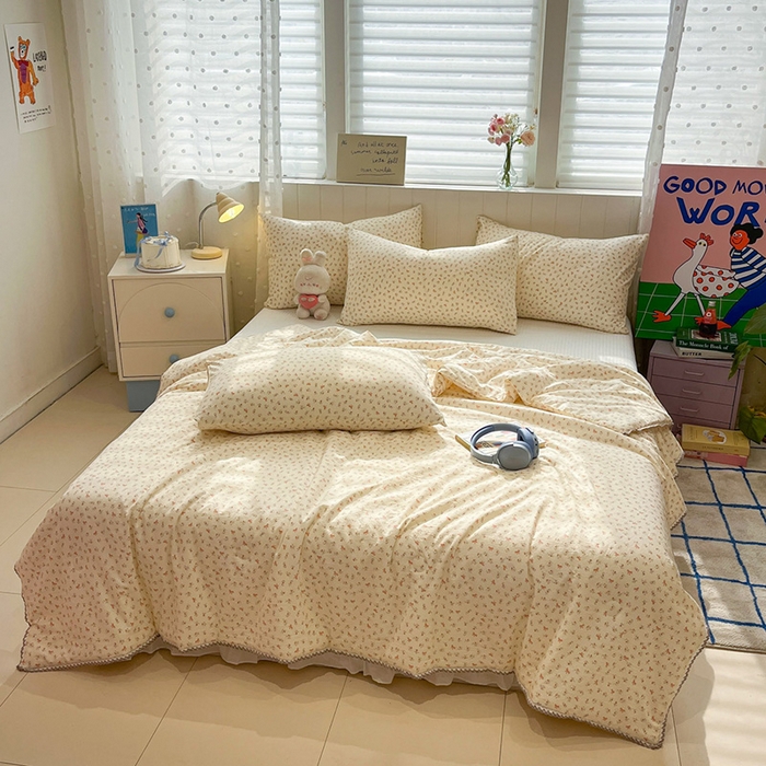 91家纺网 家纺一手货源 找家纺 一加一 2026新款全棉小花边碎花大豆夏被-棉云花畔 丝语