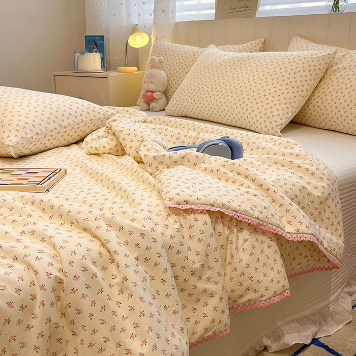 91家纺网 家纺一手货源 找家纺 一加一 2026新款全棉小花边碎花大豆夏被-棉云花畔 禾棠悦色