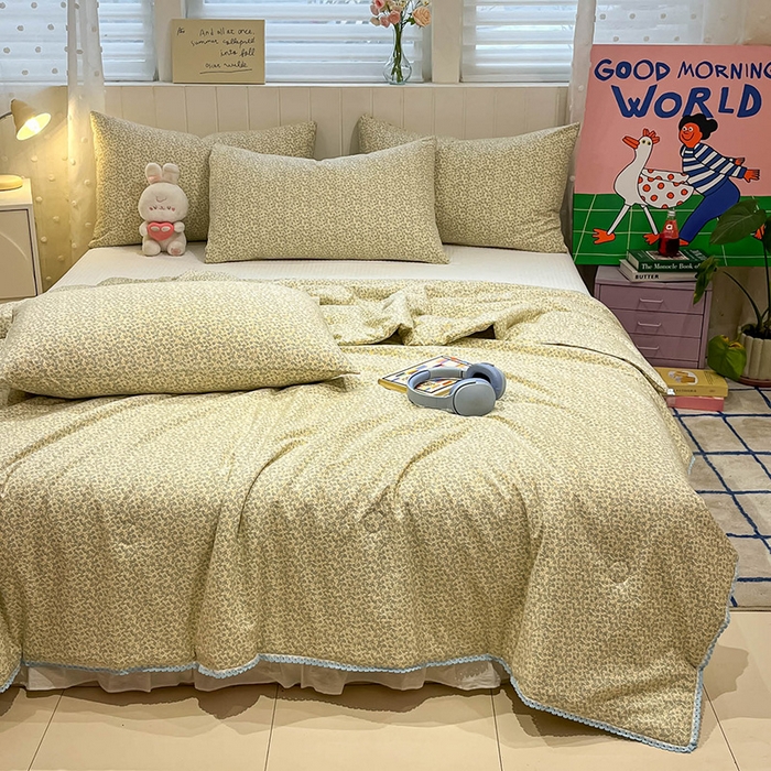 91家纺网 家纺一手货源 找家纺 一加一 2026新款全棉小花边碎花大豆夏被-棉云花畔 玉兰枝