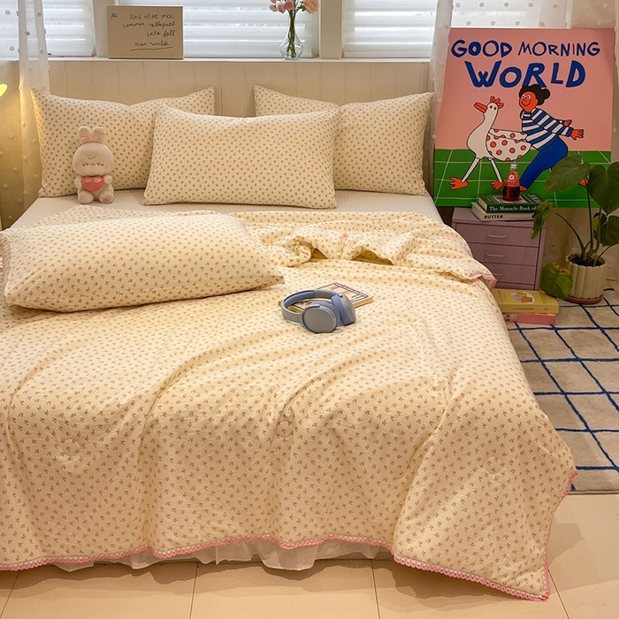 91家纺网 家纺一手货源 找家纺 一加一 2026新款全棉小花边碎花大豆夏被-棉云花畔 禾棠悦色