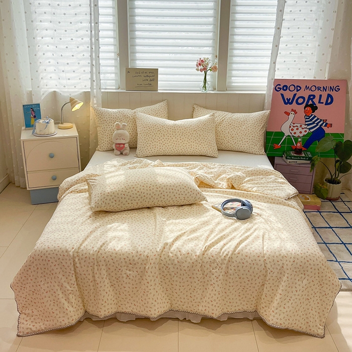 91家纺网 家纺一手货源 找家纺 一加一 2026新款全棉小花边碎花大豆夏被-棉云花畔 丝语