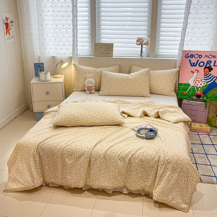 91家纺网 家纺一手货源 找家纺 一加一 2026新款全棉小花边碎花大豆夏被-棉云花畔 杏芙