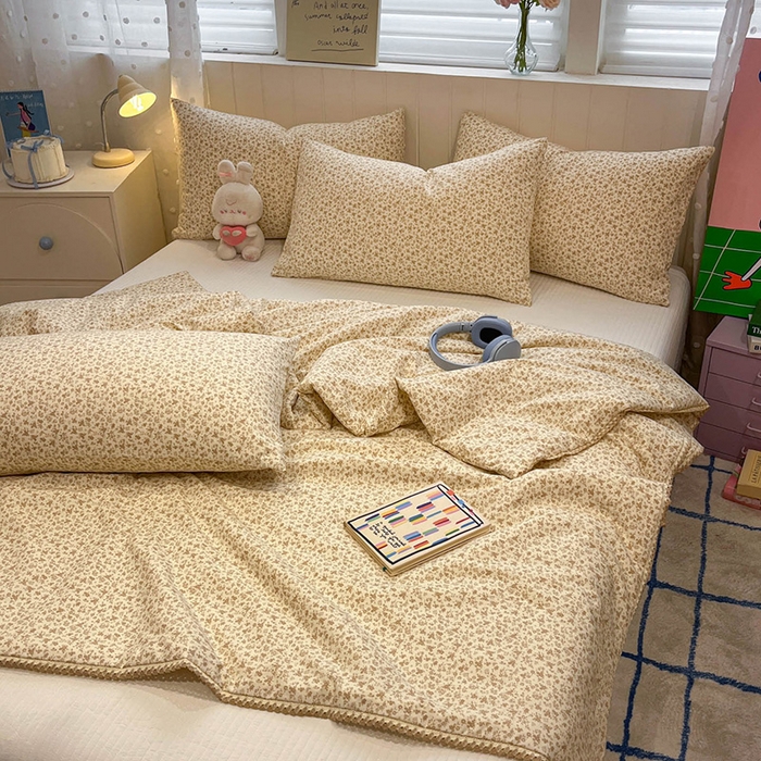 91家纺网 家纺一手货源 找家纺 一加一 2026新款全棉小花边碎花大豆夏被-棉云花畔 杏芙