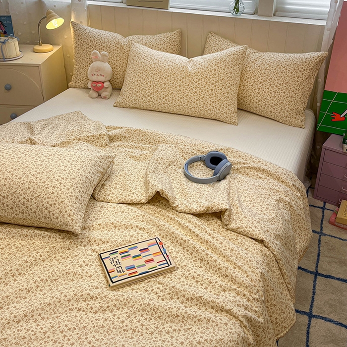 91家纺网 家纺一手货源 找家纺 一加一 2026新款全棉小花边碎花大豆夏被-棉云花畔 杏芙