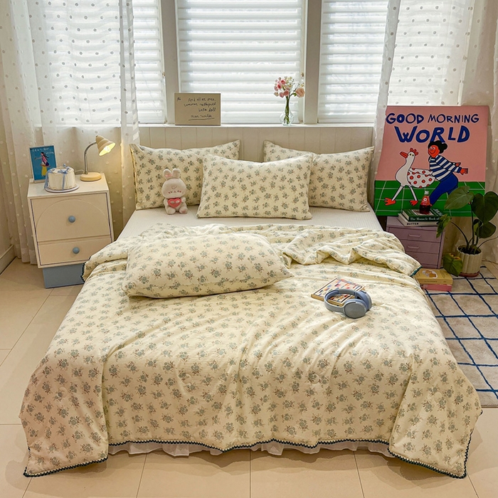 91家纺网 家纺一手货源 找家纺 一加一 2026新款全棉小花边碎花大豆夏被-棉云花畔 铃兰