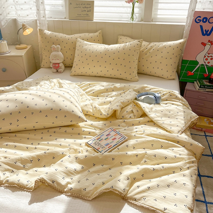 91家纺网 家纺一手货源 找家纺 一加一 2026新款全棉小花边碎花大豆夏被-棉云花畔 椿樱