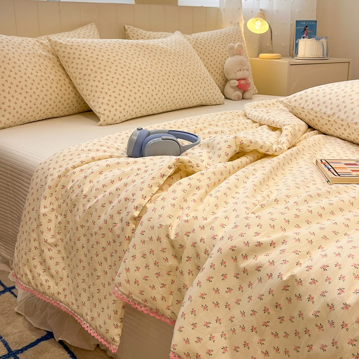 91家纺网 家纺一手货源 找家纺 一加一 2026新款全棉小花边碎花大豆夏被-棉云花畔 禾棠悦色