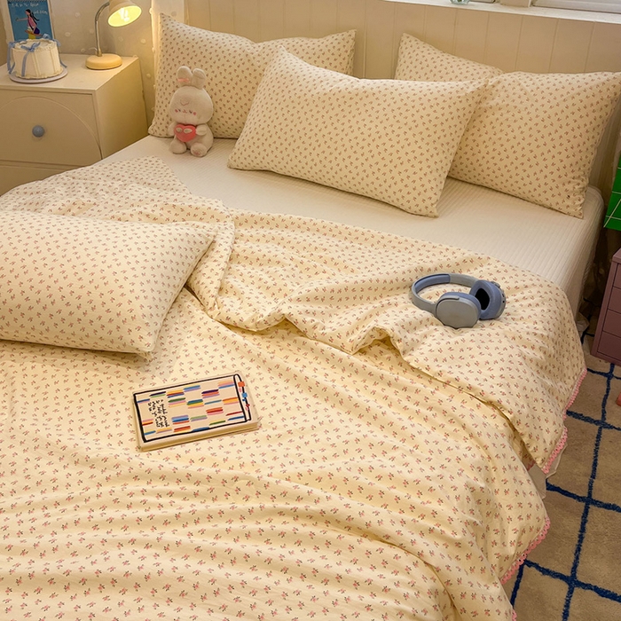 91家纺网 家纺一手货源 找家纺 一加一 2026新款全棉小花边碎花大豆夏被-棉云花畔 禾棠悦色