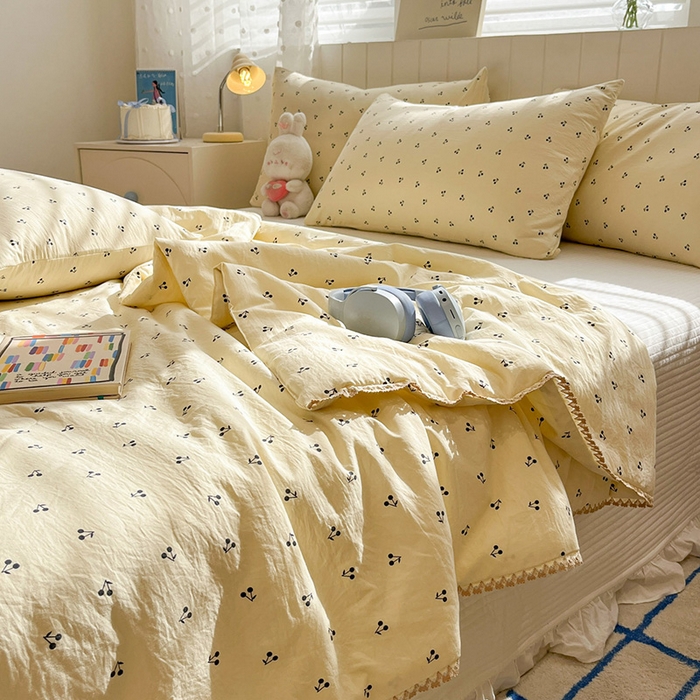 91家纺网 家纺一手货源 找家纺 一加一 2026新款全棉小花边碎花大豆夏被-棉云花畔 椿樱