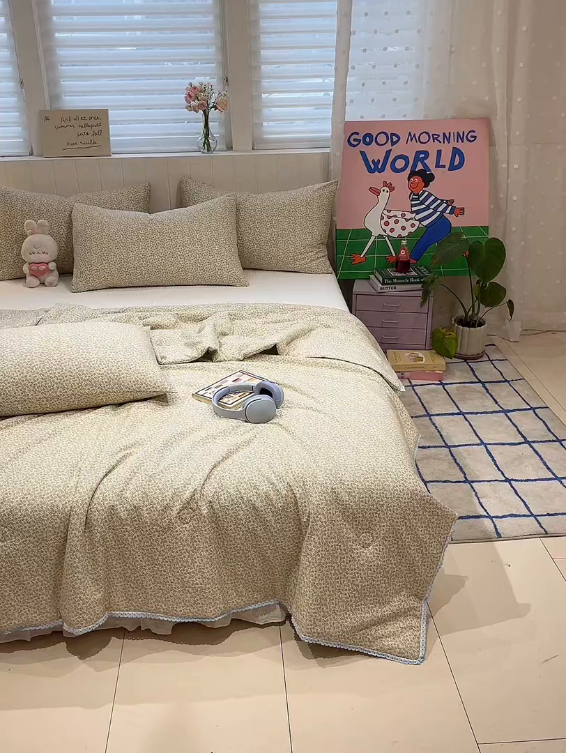 91家纺网 家纺一手货源 找家纺 一加一 2026新款全棉小花边碎花大豆夏被-棉云花畔 玉兰枝