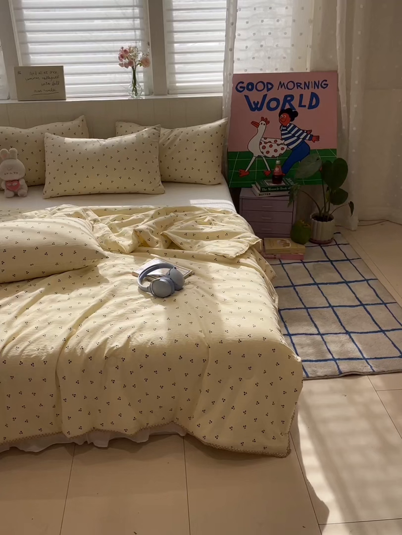 91家纺网 家纺一手货源 找家纺 （总）一加一 2026新款全棉小花边碎花大豆夏被-棉云花畔