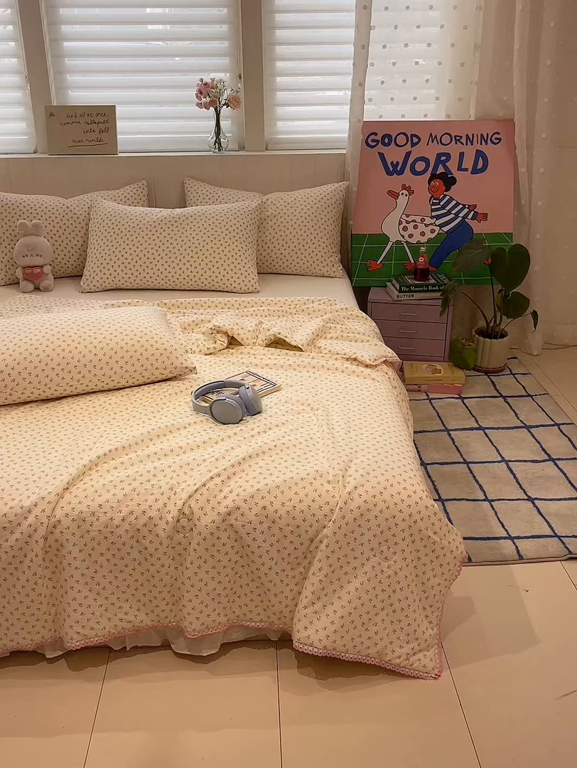 91家纺网 家纺一手货源 找家纺 一加一 2026新款全棉小花边碎花大豆夏被-棉云花畔 禾棠悦色