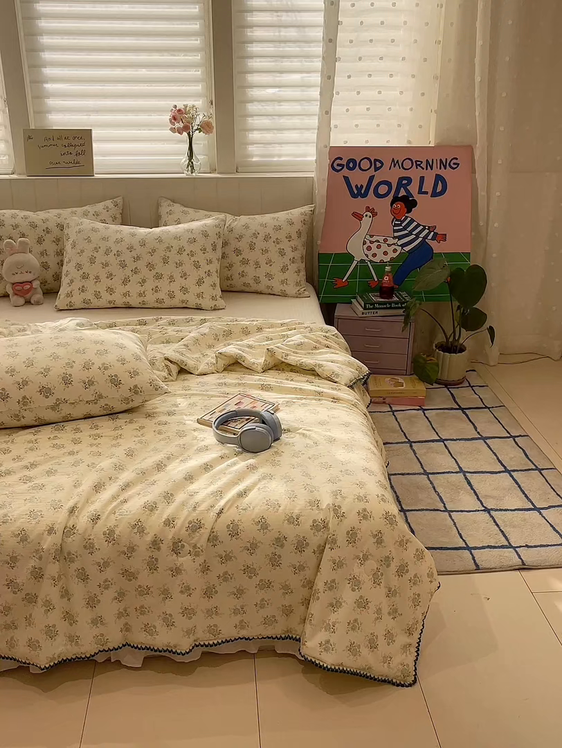 91家纺网 家纺一手货源 找家纺 一加一 2026新款全棉小花边碎花大豆夏被-棉云花畔 铃兰