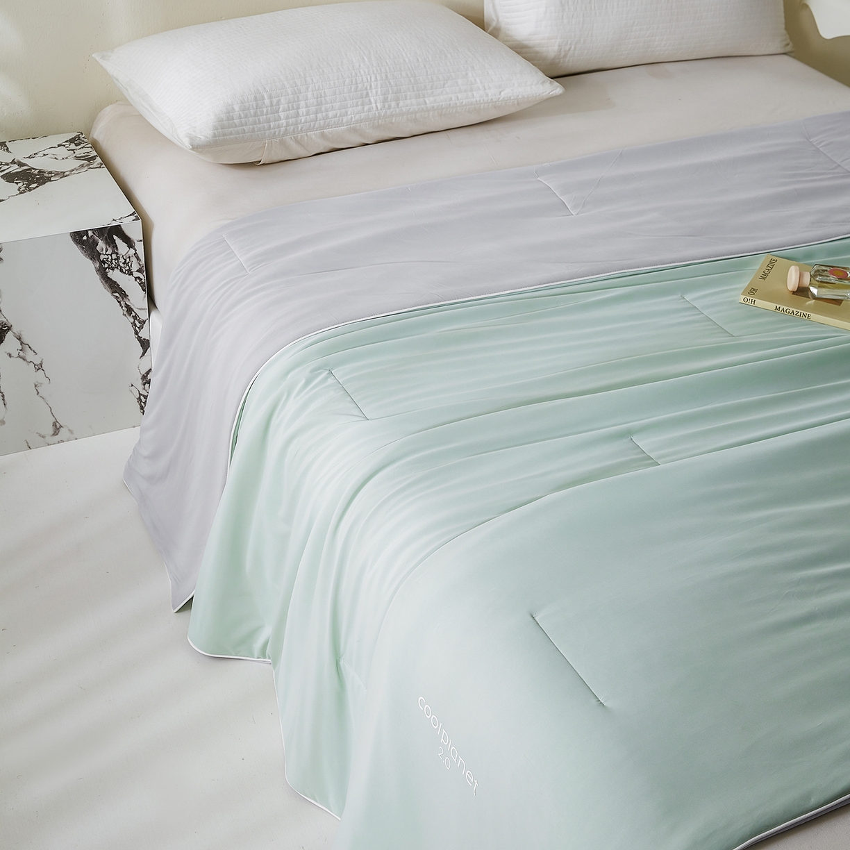 91家纺网 家纺一手货源 找家纺 眠势力 2026春夏新款锦氨凉感夏被深度睡眠夏凉被被子被芯冰淇淋空调被 水漾绿【凉感夏被】