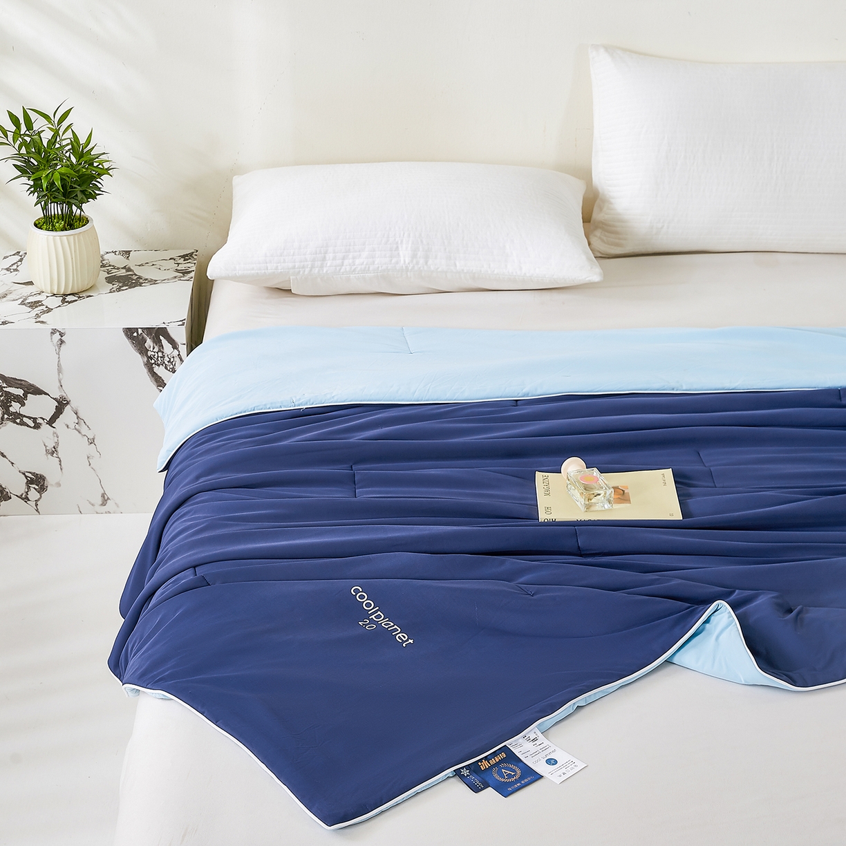 91家纺网 家纺一手货源 找家纺 眠势力 2026春夏新款锦氨凉感夏被深度睡眠夏凉被被子被芯冰淇淋空调被 深睡蓝【凉感夏被】