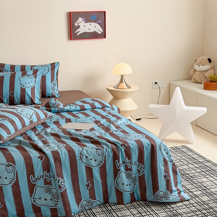 91家纺网 家纺一手货源 找家纺 一加一 2026新款全棉印花KT大豆夏被-云朵抱抱KT 条纹KT