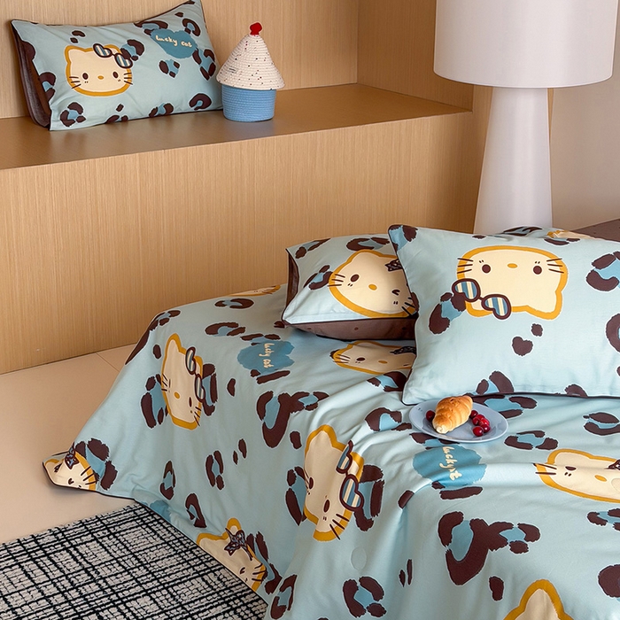 91家纺网 家纺一手货源 找家纺 一加一 2026新款全棉印花KT大豆夏被-云朵抱抱KT 蓝豹KT