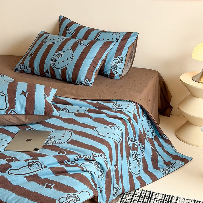 91家纺网 家纺一手货源 找家纺 一加一 2026新款全棉印花KT大豆夏被-云朵抱抱KT 条纹KT