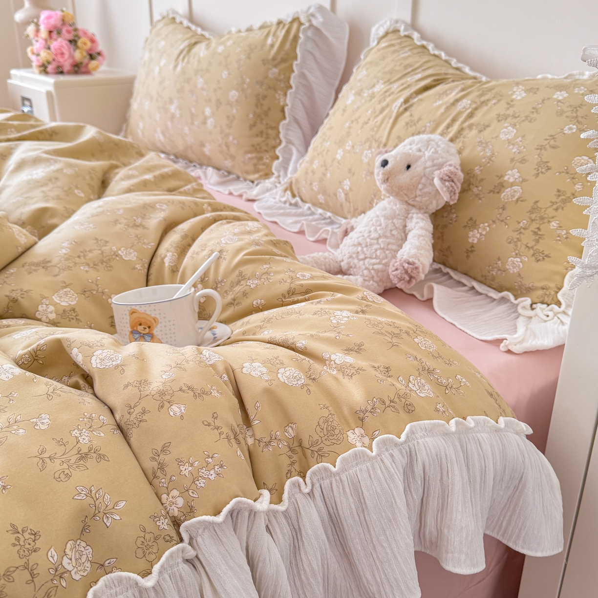 91家纺网 家纺一手货源 找家纺 橘子家 2026新款柔肤棉床单四件套 漫山茶花