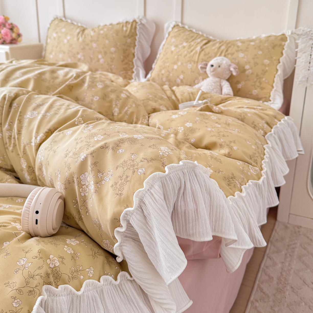 91家纺网 家纺一手货源 找家纺 橘子家 2026新款柔肤棉床单四件套 漫山茶花